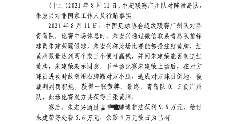 網(wǎng)傳判決書：青島球員朱建榮故意踢對(duì)方小腿，染黃收5.6萬好處費(fèi)